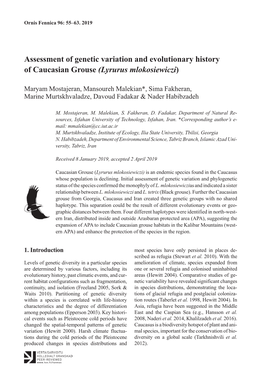 Assessment of Genetic Variation and Evolutionary History of Caucasian Grouse (Lyrurus Mlokosiewiczi)