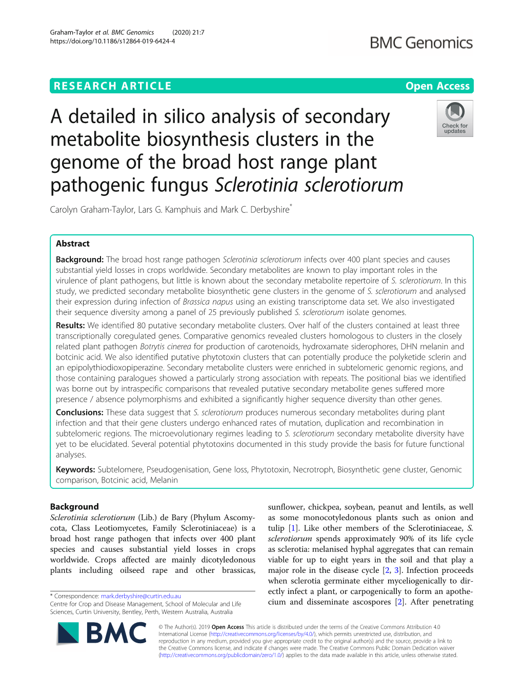 A Detailed in Silico Analysis of Secondary Metabolite Biosynthesis