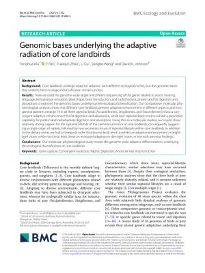 Genomic Bases Underlying the Adaptive Radiation of Core Landbirds Yonghua Wu1* , Yi Yan1, Yuanqin Zhao1, Li Gu1, Songbo Wang2 and David H