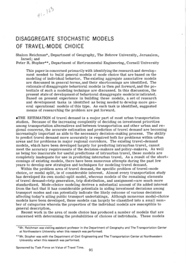 Disaggregate Stochastic Models of Travel-Mode Choice