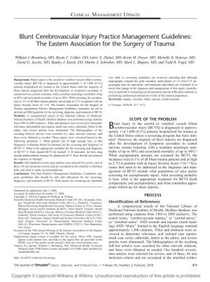Blunt Cerebrovascular Injury Practice Management Guidelines: the Eastern Association for the Surgery of Trauma