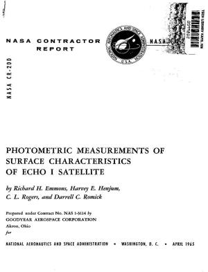 Photometric Measurements of Surface Characteristics of Echo I Satellite