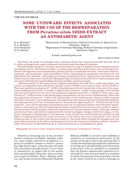 SOME UNTOWARD EFFECTS ASSOCIATED with the USE of the BIOPREPARATION from Picralima Nitida SEEDS EXTRACT AS ANTIDIABETIC AGENT