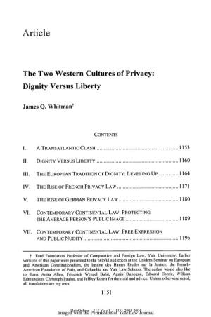 The Two Western Cultures of Privacy: Dignity Versus Liberty