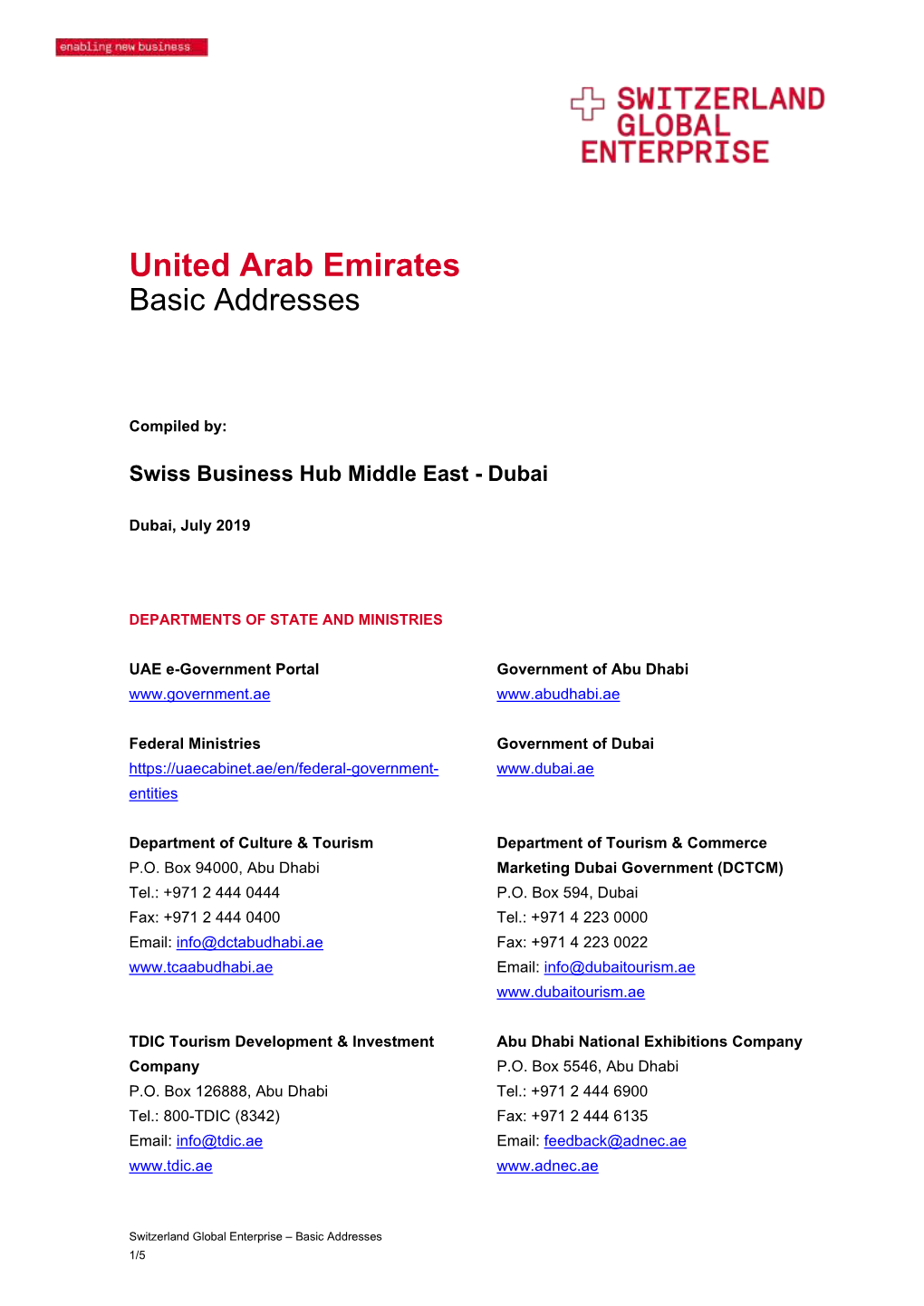 United Arab Emirates Basic Addresses
