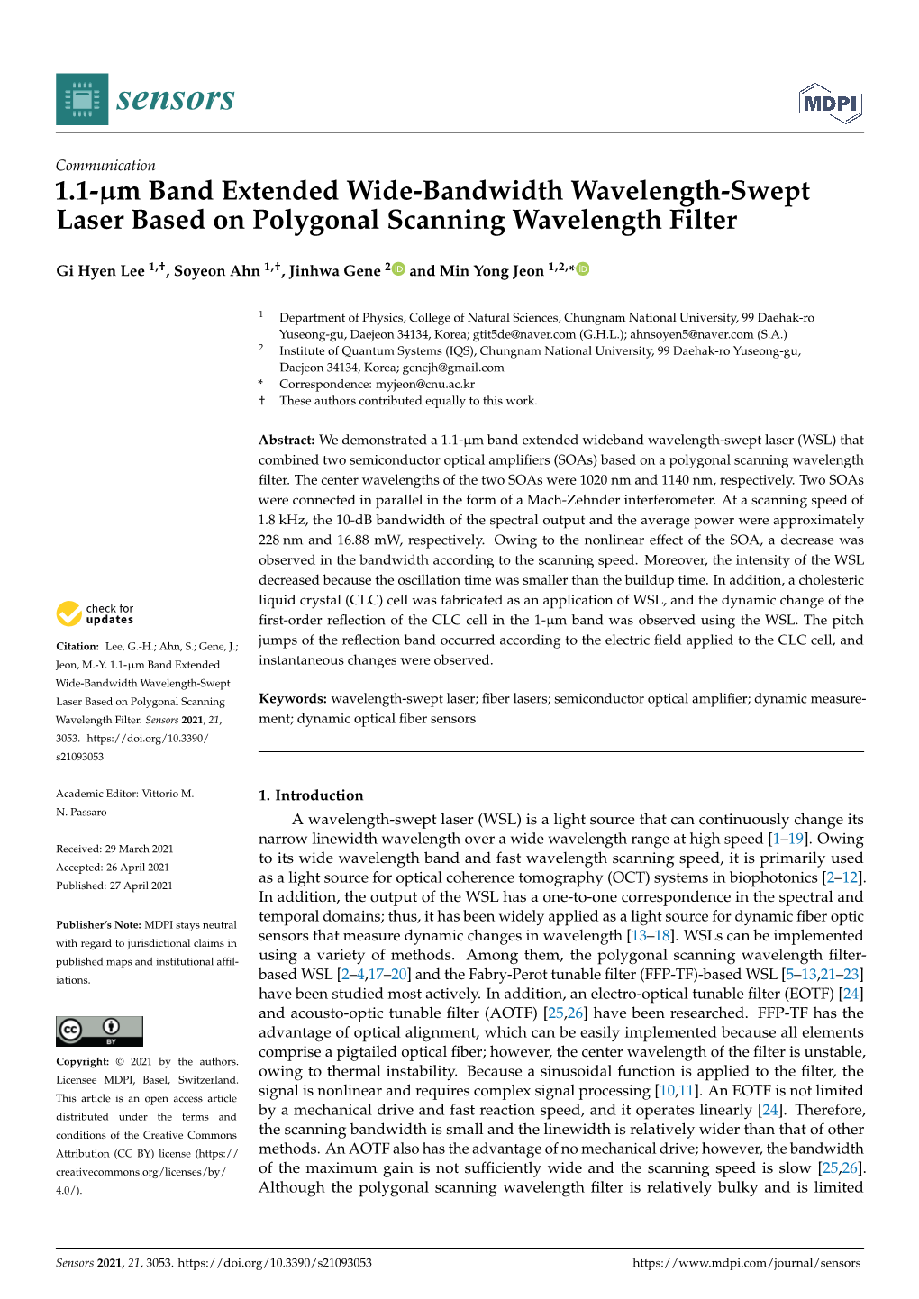 1.1-Μm Band Extended Wide-Bandwidth Wavelength-Swept Laser Based on Polygonal Scanning Wavelength Filter