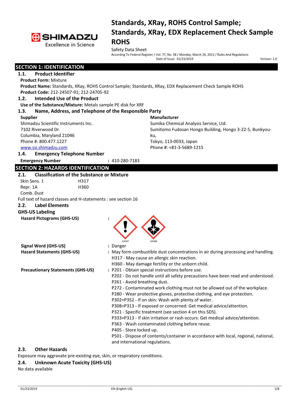 Standards, Xray, ROHS Control Sample; Standards, Xray, EDX Replacement Check Sample ROHS