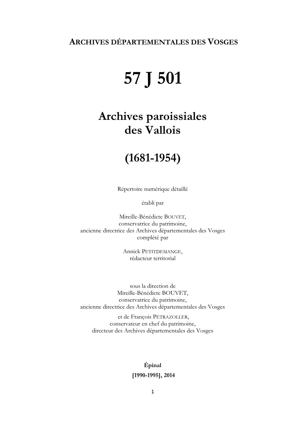ARCHIVES DÉPARTEMENTALES DES VOSGES 57 J 501 Archives