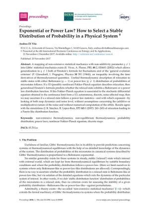 Exponential Or Power Law? How to Select a Stable Distribution of Probability in a Physical System †