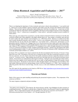 Cultivar and Rootstock Research for the Arizona Citrus Industry