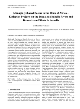 Ethiopian Projects on the Juba and Shabelle Rivers and Downstream Effects in Somalia