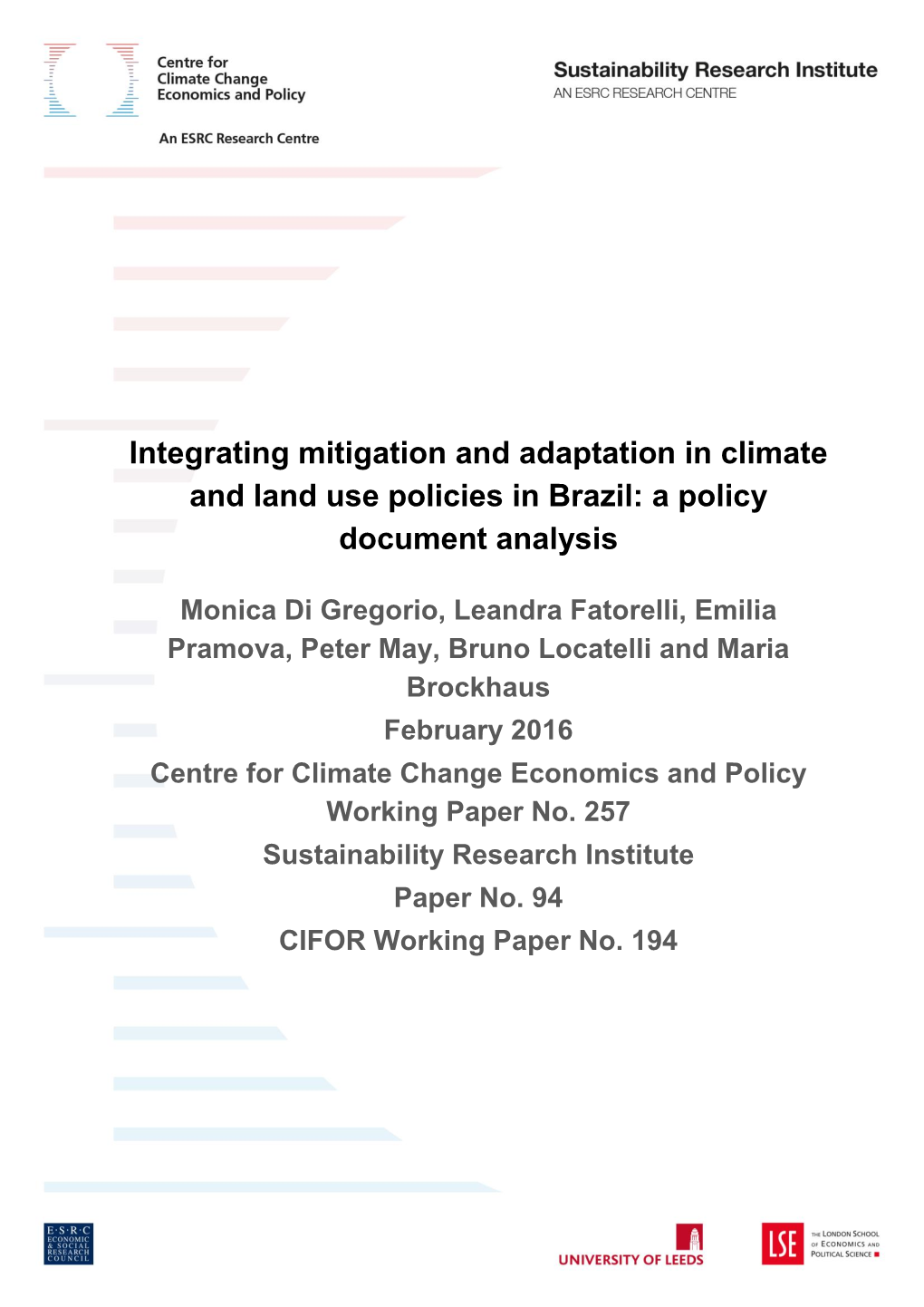 Integrating Mitigation and Adaptation in Climate and Land Use Policies in Brazil: a Policy Document Analysis