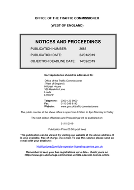 Notices and Proceedings: West of England: 24 January 2019