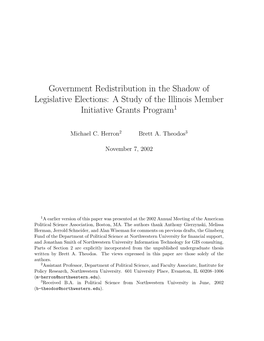 Government Redistribution in the Shadow of Legislative Elections: a Study of the Illinois Member Initiative Grants Program1