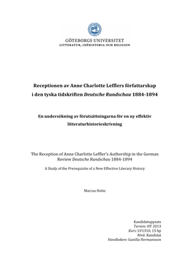 Receptionen Av Anne Charlotte Lefflers Författarskap I Den Tyska Tidskriften Deutsche Rundschau 1884-1894