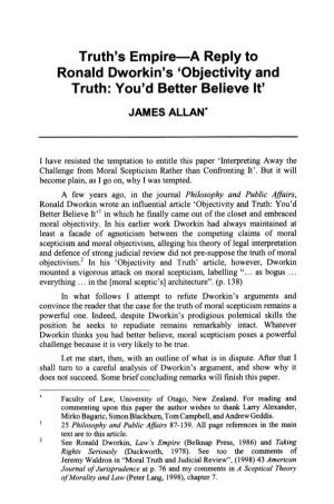 A Reply to Ronald Dworkin's ‘Objectivity and Truth 87