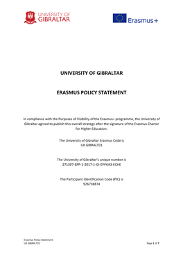 University of Gibraltar Erasmus Policy Statement