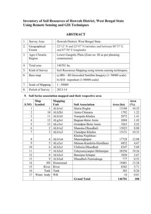 Inventory of Soil Resources of Howrah District, West Bengal State Using Remote Sensing and GIS Techniques