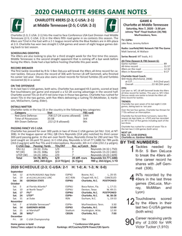 2020 Charlotte 49Ers Game Notes