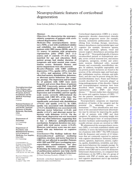 Neuropsychiatric Features of Corticobasal Degeneration