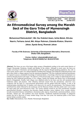 An Ethnomedicinal Survey Among the Marakh Sect of the Garo Tribe of Mymensingh District, Bangladesh
