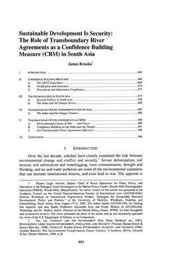 The Role of Transboundary River Agreements As a Confidence Building Measure (CBM) in South Asia