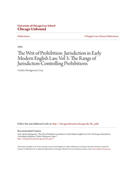 The Range of Jurisdiction-Controlling Prohibitions Charles Montgomery Gray