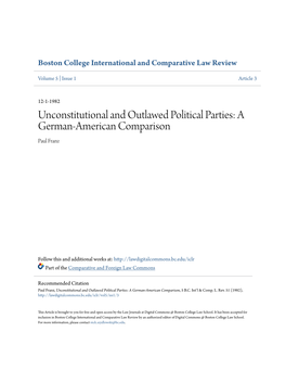 Unconstitutional and Outlawed Political Parties: a German-American Comparison Paul Franz