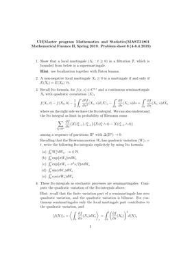 MAST31801 Mathematical Finance II, Spring 2019. Problem Sheet 8 (4-8.4.2019)