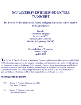 2003 Woodruff Distinguished Lecture Transcript