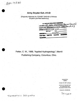 Fetter, CW, 1988, 'Applied Hydrogeology