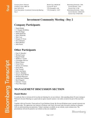 Investment Community Meeting - YTD Change(%): -2.977 Bloomberg Estimates - Sales Day 2 Current Quarter: 125423.435 Current Year: 515237.680