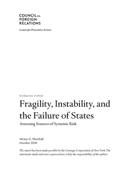 Fragility, Instability, and the Failure of States Assessing Sources of Systemic Risk