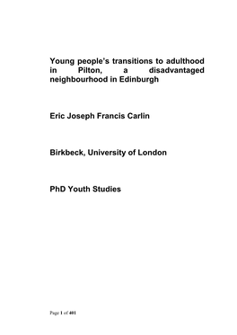Young People's Transitions to Adulthood in Pilton, A