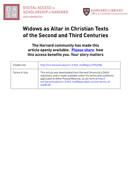 Widows As Altar in Christian Texts of the Second and Third Centuries