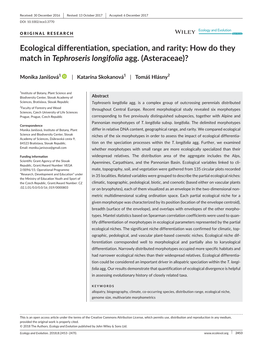 Ecological Differentiation, Speciation, and Rarity: How Do They Match in Tephroseris Longifolia Agg