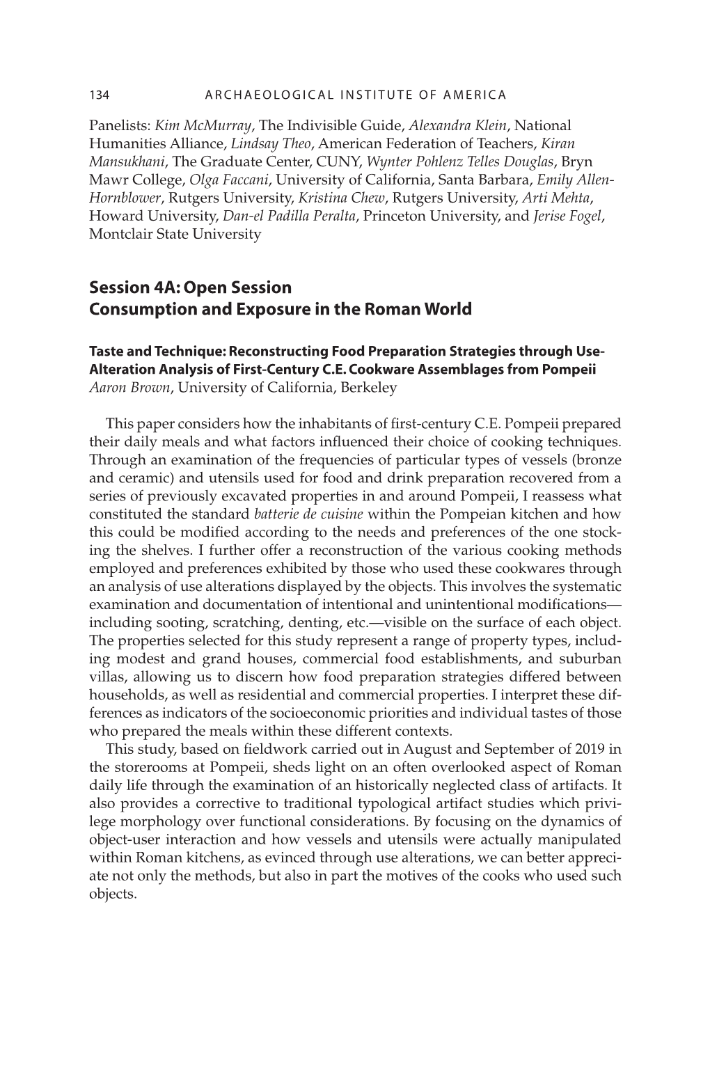 Session 4A: Open Session Consumption and Exposure in the Roman World