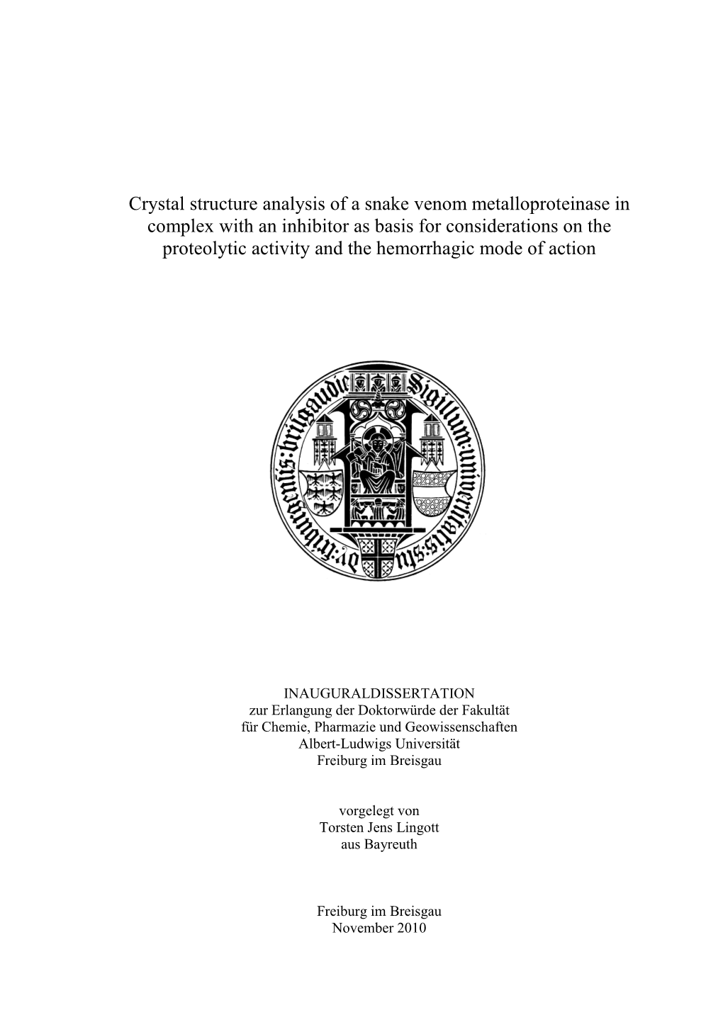 Crystal Structure Analysis of a Snake Venom Metalloproteinase In