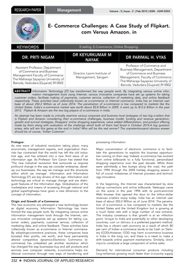 E- Commerce Challenges: a Case Study of Flipkart. Com Versus Amazon. In