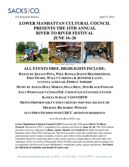 Lower Manhattan Cultural Council Presents the 15Th Annual River to River Festival June 16–26