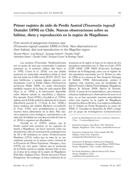 Primer Registro De Nido De Perdiz Austral (Tinamotis Ingoufi Oustalet 1890) En Chile