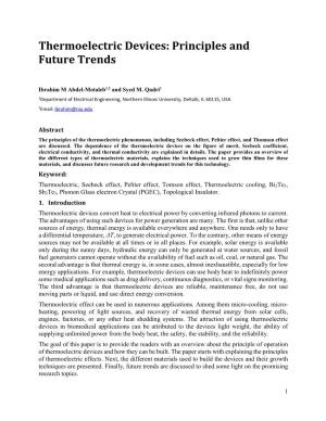 Thermoelectric Devices: Principles and Future Trends