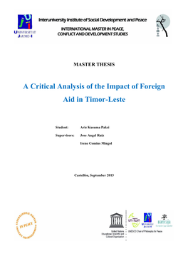 A Critical Analysis of the Impact of Foreign Aid in Timor-Leste