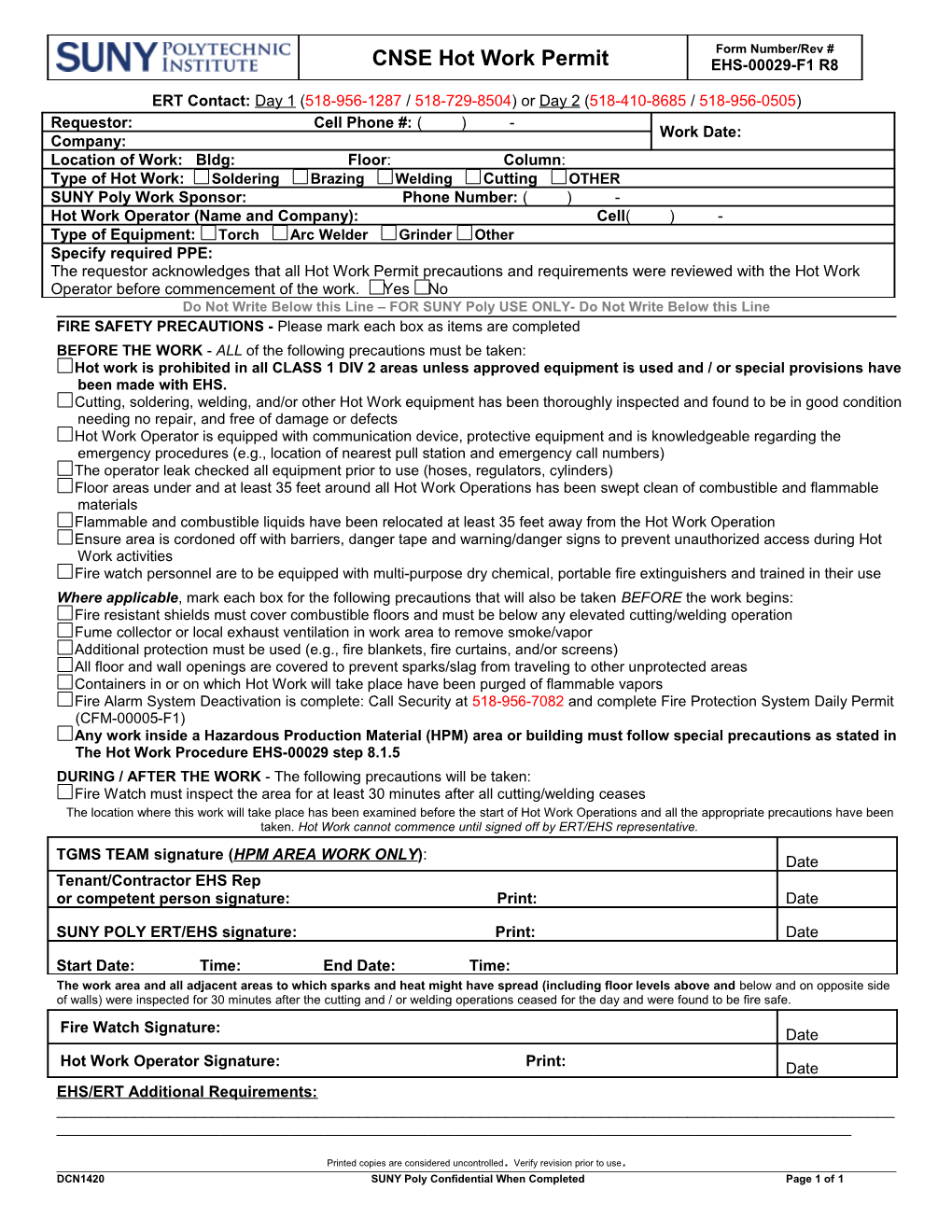 CNSE Hot Work Permit