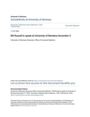 Bill Russell to Speak at University of Montana December 3