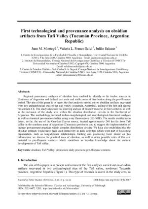 First Technological and Provenance Analysis on Obsidian Artifacts from Tafí Valley (Tucumán Province, Argentine Republic)