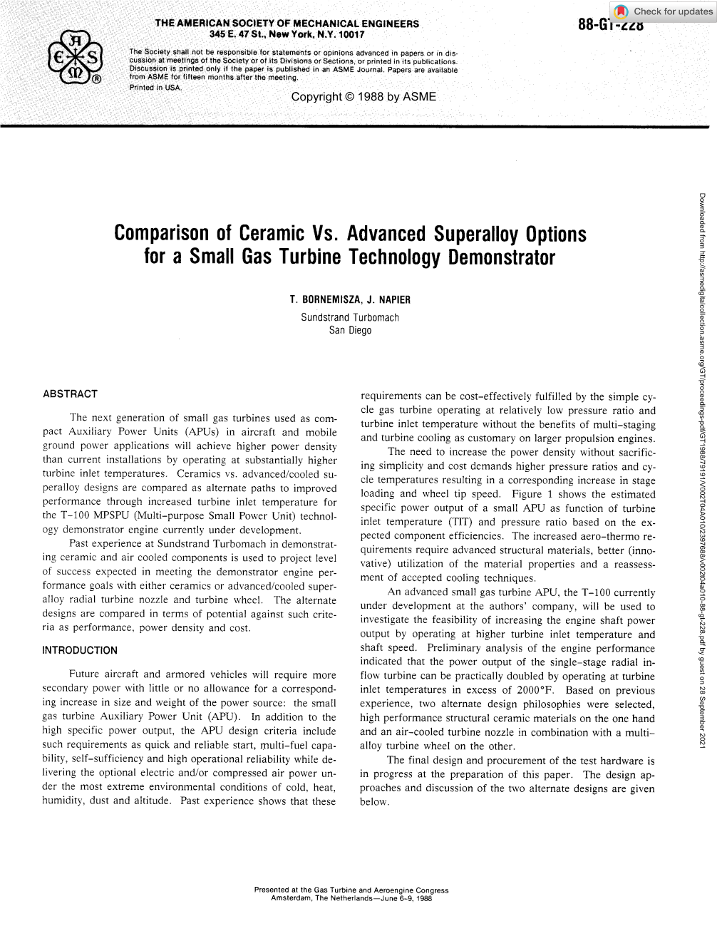 Comparison of Ceramic Vs. Advanced Superalloy Options for a Small Gas