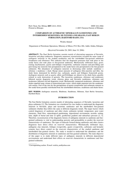 Comparison of Authigenic Minerals in Sandstones and Interbedded Mudstones, Siltstones and Shales, East Berlin Formation, Hartford Basin, Usa