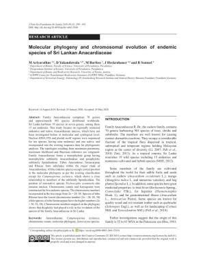 Molecular Phylogeny and Chromosomal Evolution of Endemic Species of Sri Lankan Anacardiaceae