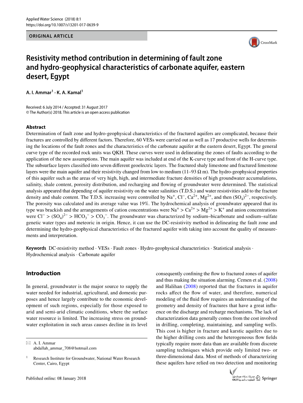 Resistivity Method Contribution in Determining of Fault Zone and Hydro‑Geophysical Characteristics of Carbonate Aquifer, Eastern Desert, Egypt